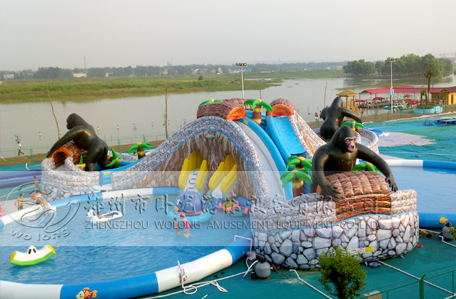 叢林探險(xiǎn)大猩猩主題樂(lè)園大型充氣水滑梯夏季水樂(lè)園主打產(chǎn)品
